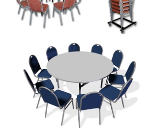 Stand of a folding table - round board - 10 chairs