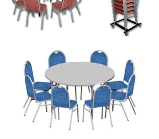 Stand of a folding table - round board - 8 chairs